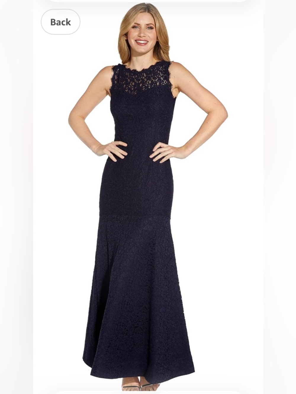 Adrianna Papell Navy Sleeveless Lace Trumpet Evening Gown, Sz 6